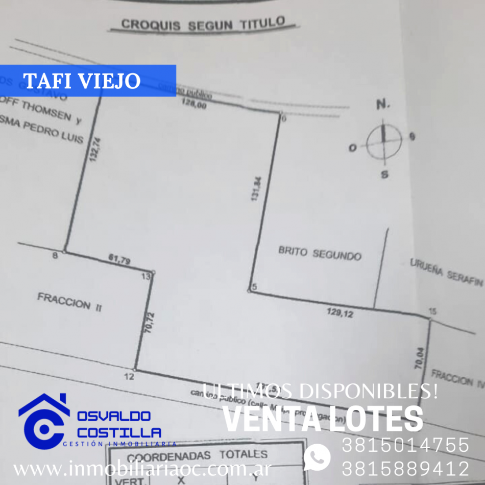 Venta de ultimos lotes! en Tafi Viejo zona de inmediato desarrollo