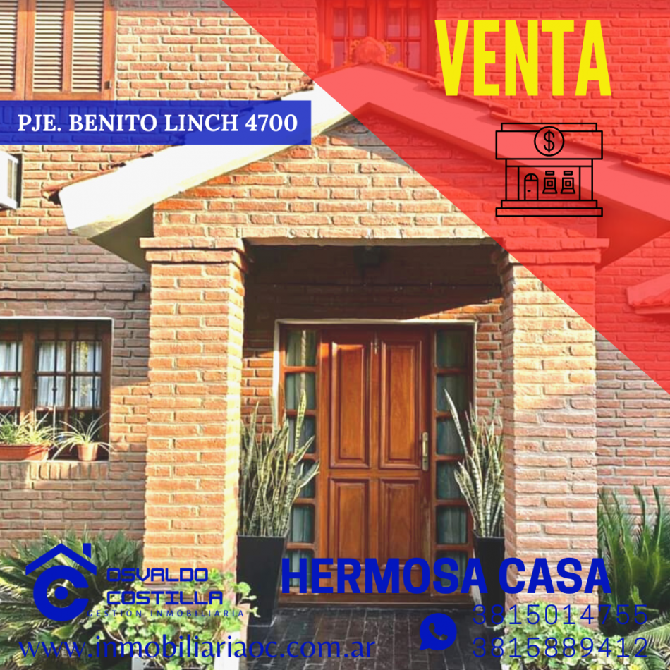 VENTA HERMOSA CASA  PJE. BENITO LYNCH 4700