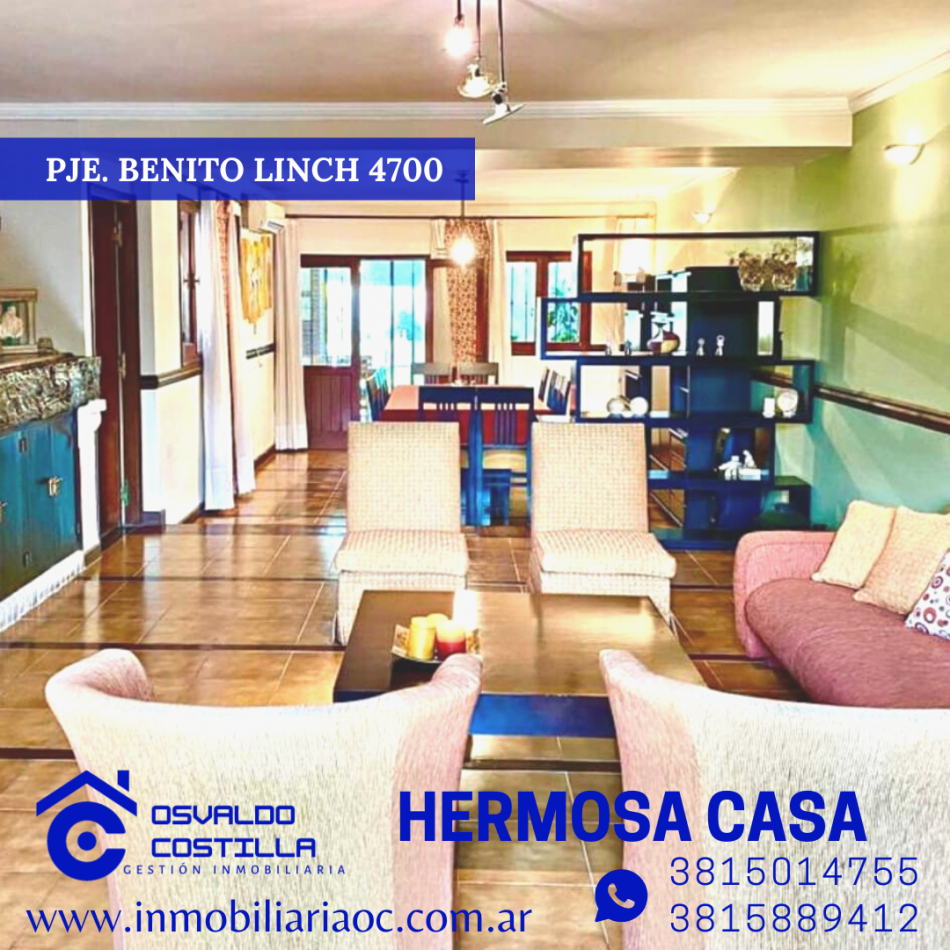 VENTA HERMOSA CASA  PJE. BENITO LYNCH 4700