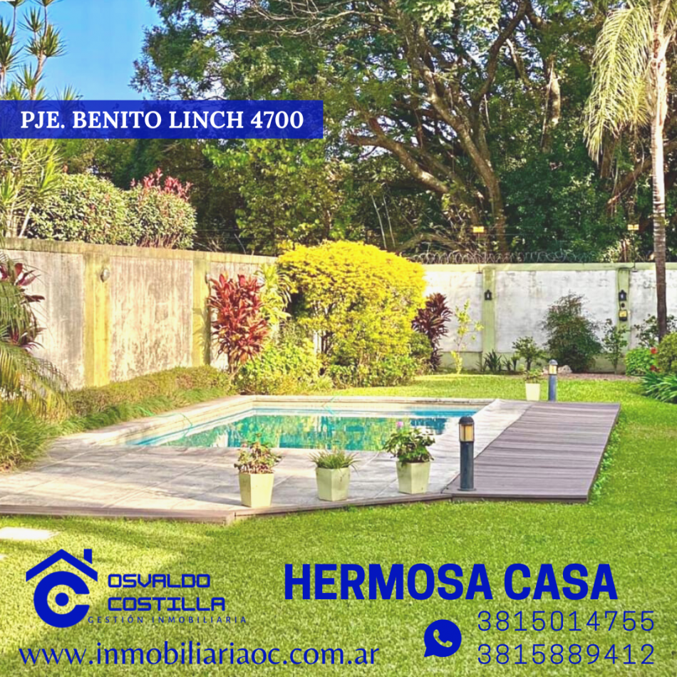 VENTA HERMOSA CASA  PJE. BENITO LYNCH 4700