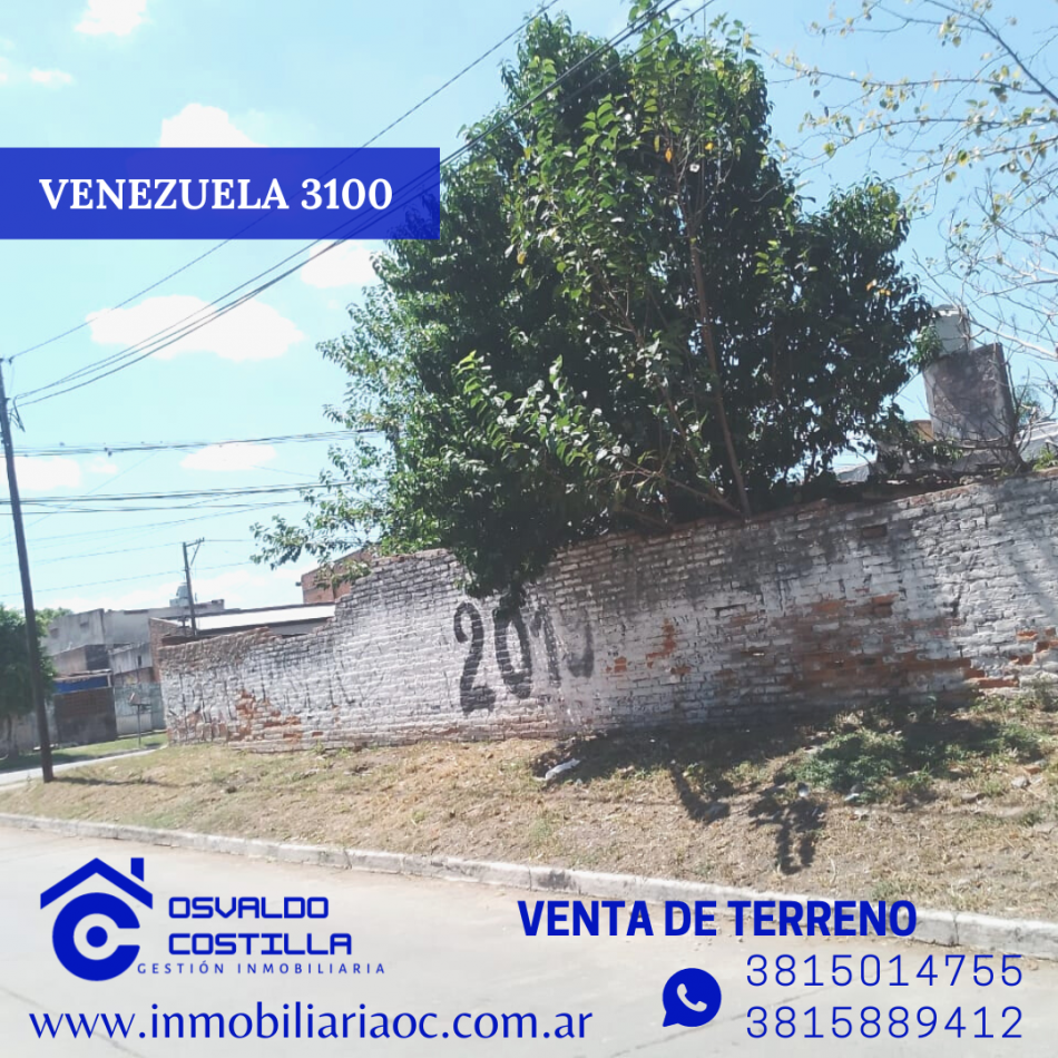 Venta de terreno excelente zona calle Venezuela 3100 c/ servicios