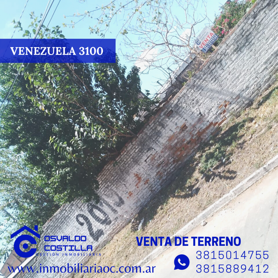 Venta de terreno excelente zona calle Venezuela 3100 c/ servicios